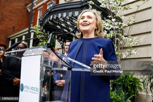 Former Secretary of State Hillary Rodham Clinton speaks at the Vital Voices Global Headquarters for Women's Leadership grand opening ribbon-cutting...