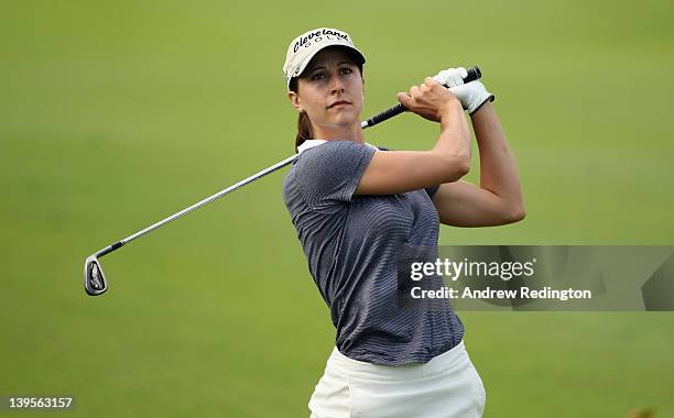 Paige Mackenzie of the USA in action during the first round of the HSBC Women's Champions at the Tanah Merah Country Club on February 23, 2012 in...