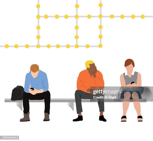 stockillustraties, clipart, cartoons en iconen met subwaypassengerswaitingyellow - waiting