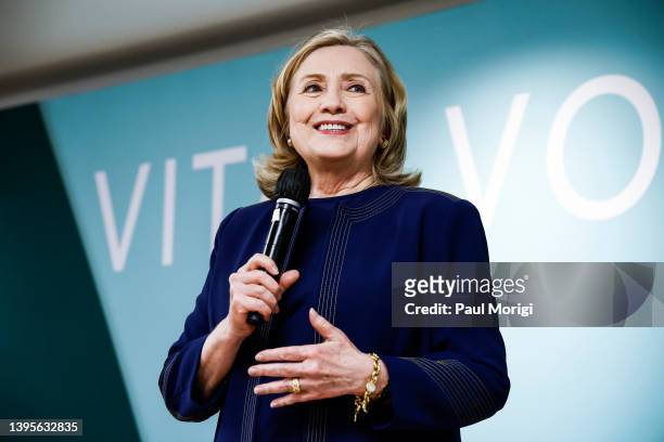 Former Secretary of State Hillary Rodham Clinton speaks at a panel discussion during the Vital Voices Global Headquarters for Women's Leadership...