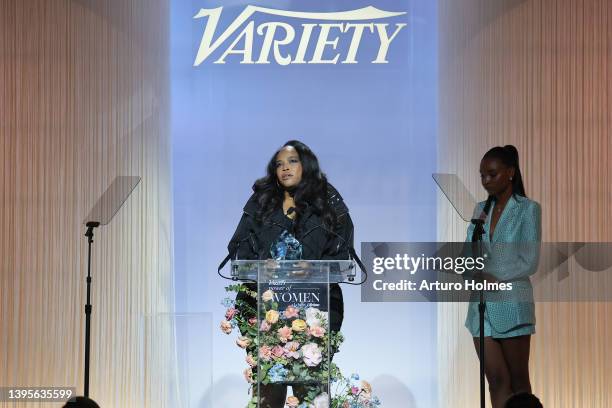 Isha Price accepts an award for her sister, Venus Williams, onstage at Variety's 2022 Power Of Women: New York Event Presented By Lifetime at The...