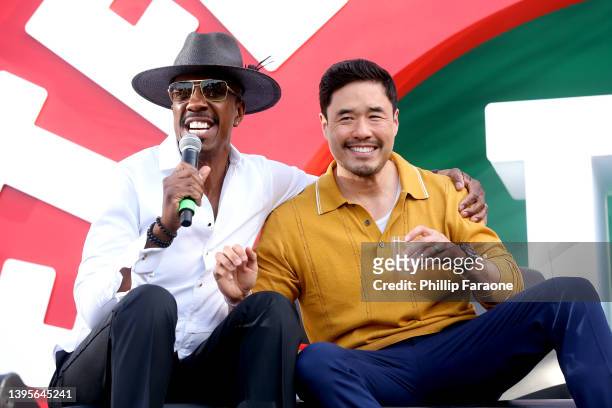 Smoove and Randall Park perform onstage during Blockbuster Trivia Game Night, presented by Netflix is a Joke, outdoors at Hollywood Palladium on May...