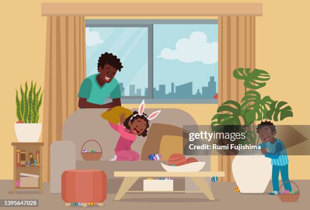 easter egg hunt indoors - chocolate eggs stock illustrations