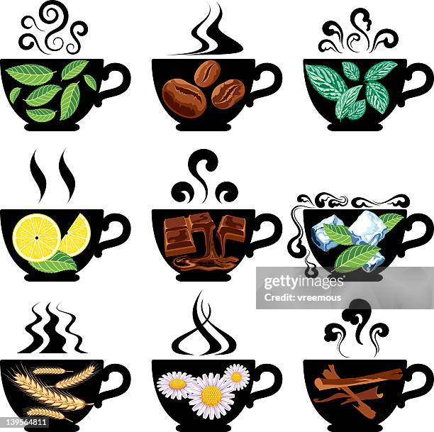 teas, coffee and similar drinks. - herbal tea stock illustrations