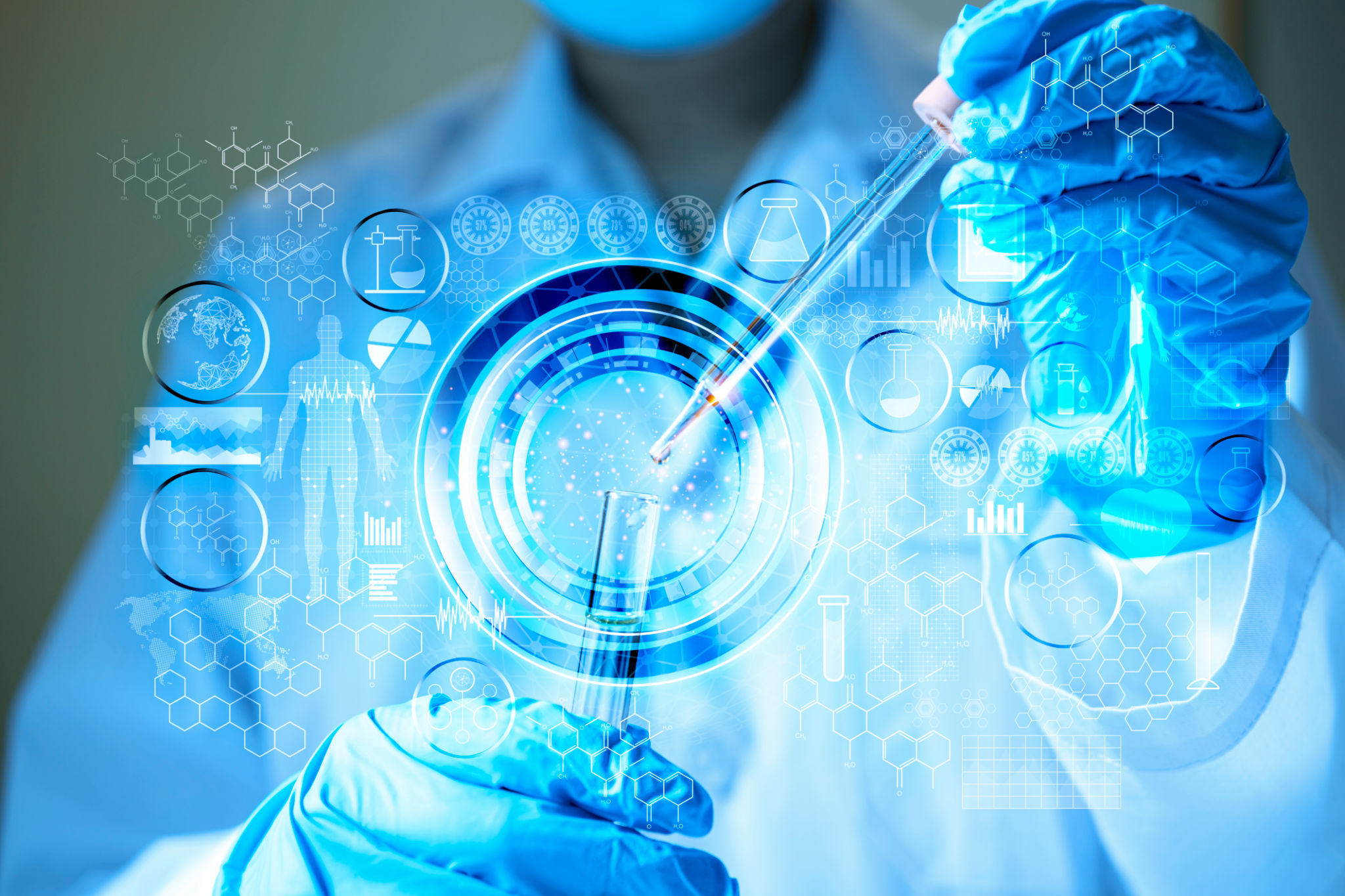 Genetic research and Biotech science Concept. Human Biology and pharmaceutical technology Genetic research and Biotech science Concept. Human Biology and pharmaceutical technology