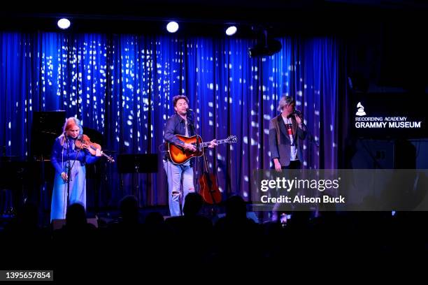 Charity Thielen, Jonathan Russell and Matt Gervais perform onstage during The Drop: THE HEAD AND THE HEART at The GRAMMY Museum on May 05, 2022 in...