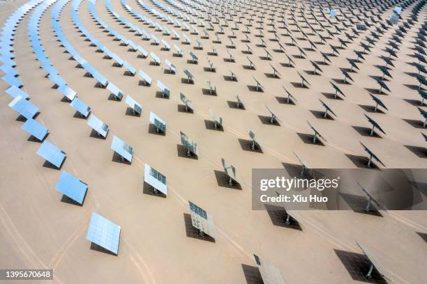 aerial shot of gan su solar thermal power station, china - geothermal power station ストックフォトと画像