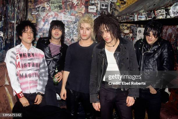 Generation backstage at CBGBs in New York City on February 3, 1995. Howie Pyro, Michael Wildwood, Danny Sage, Jesse Malin, and Richard Bacchus