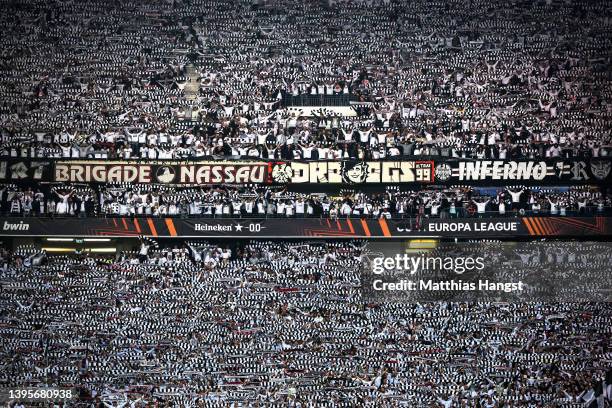 Eintracht Frankfurt fans show their support prior to the UEFA Europa League Semi Final Leg Two match between Eintracht Frankfurt and West Ham United...