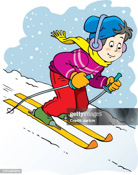 boy skiing - ski stock illustrations