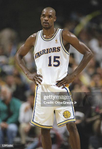 Guard Latrell Sprewell of the Golden State Warriors stands on the court during a game against the Los Angeles Clippers at the San Jose Arena in San...