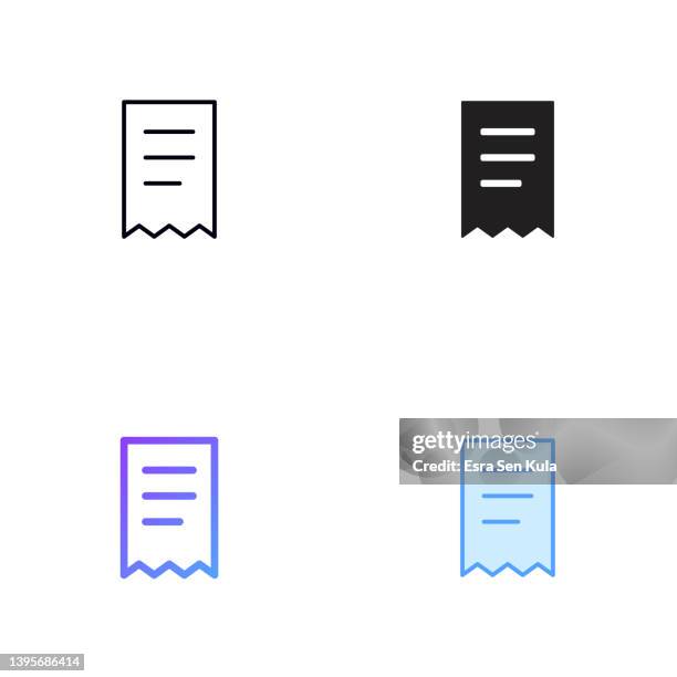 bildbanksillustrationer, clip art samt tecknat material och ikoner med receipt icon design in four style with editable stroke. line, solid, flat line and color gradient line. suitable for web page, mobile app, ui, ux and gui design. - kvitto