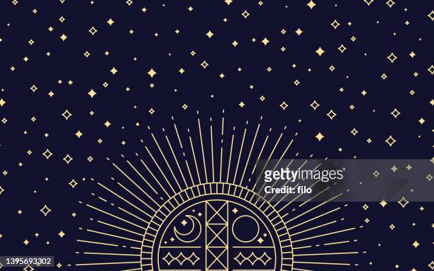 ilustrações de stock, clip art, desenhos animados e ícones de space sunburst stars design background - objeto mágico