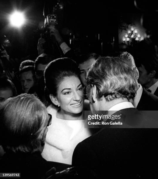 Actress Maria Callas attends the premiere of "Flea In Her Ear" on October 18, 1968 at Theater Marigny in Paris, France.