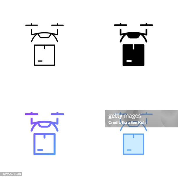 drone delivery icon design in four style with editable stroke. line, solid, flat line and color gradient line. suitable for web page, mobile app, ui, ux and gui design. - drone view stock illustrations