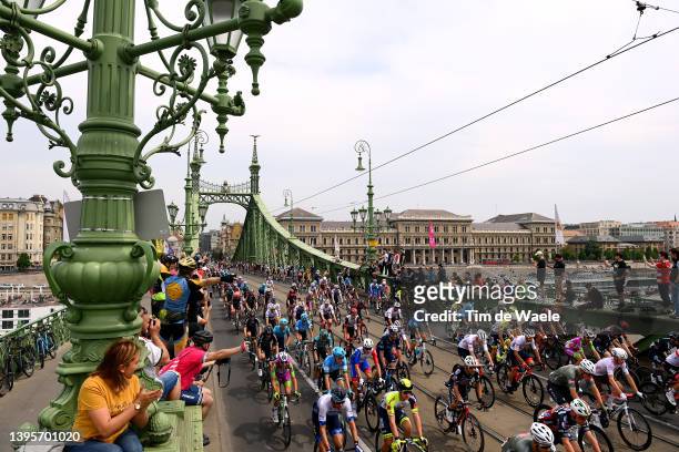 General view of the eloton passing through the Liberty Bridge in Budapest City during the 105th Giro d'Italia 2022, Stage 1 a 195km stage from...