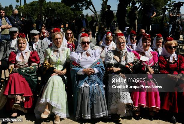 Attendees dressed in chulapa at the presentation of the program of the Fiestas de San Isidro 2022, at the Parque de San Isidro, 'La Pradera', on May...
