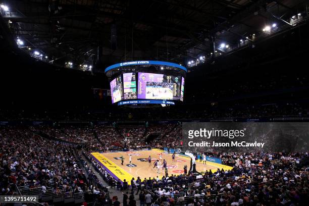 General view during game one of the NBL Grand Final series between Sydney Kings and Tasmania JackJumpers at Qudos Bank Arena on May 06, 2022 in...