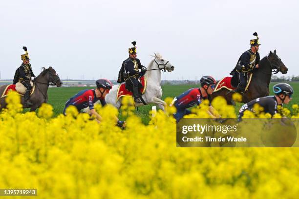 Hungarian soldiers ride while the peloton competes during the 105th Giro d'Italia 2022, Stage 1 a 195km stage from Budapest to Visegrád 337m / #Giro...