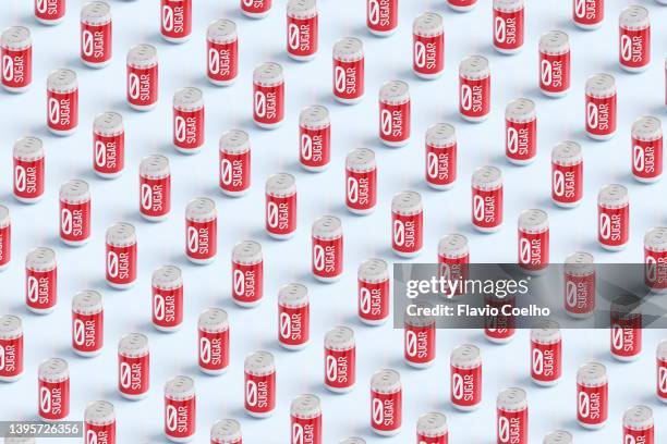 sugar free soda cans background - suikervrij stockfoto's en -beelden