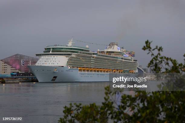 The Royal Caribbean's cruise ship, Freedom of the Seas, docks at PortMiami on May 06, 2022 in Miami, Florida. Royal Caribbean reported on Thursday a...
