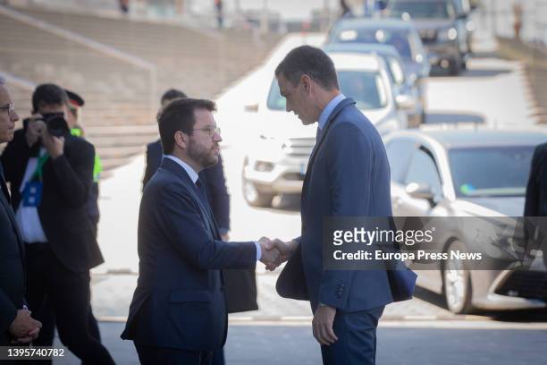 The President of the Generalitat, Pere Aragones , and the President of the Government, Pedro Sanchez , greet each other on their arrival at the...
