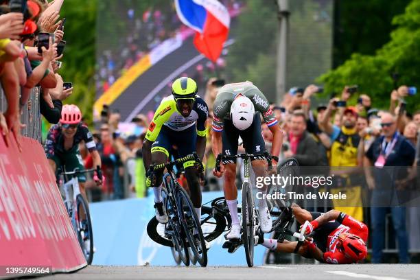 Hailu Biniam Girmay of Eritrea and Team Intermarché - Wanty - Gobert Matériaux, Mathieu Van Der Poel of Netherlands and Team Alpecin - Fenix and...