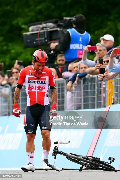 Caleb Ewan of Australia and Team Lotto Soudal injured after being involved in a crash at finish line during the 105th Giro d'Italia 2022, Stage 1 a...