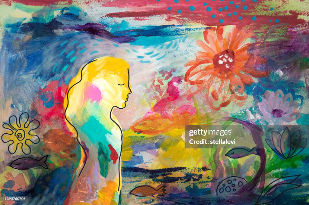 Woman meditating in nature. My own work.