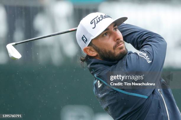 Max Homa of the United States plays his shot from the 17th tee during the second round of the Wells Fargo Championship at TPC Potomac Clubhouse on...