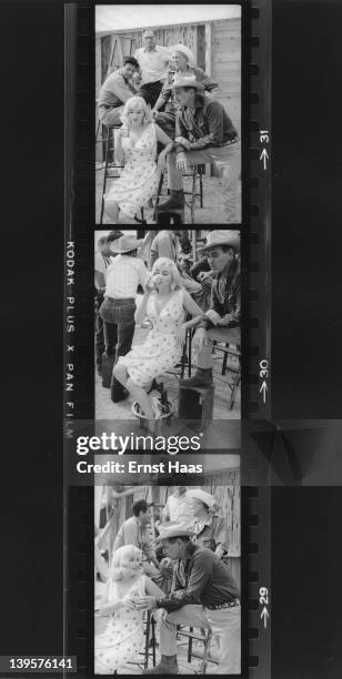 American actors Montgomery Clift , Clark Gable , Eli Wallach and Marilyn Monroe pose with director John Huston and writer Arthur Miller during a...