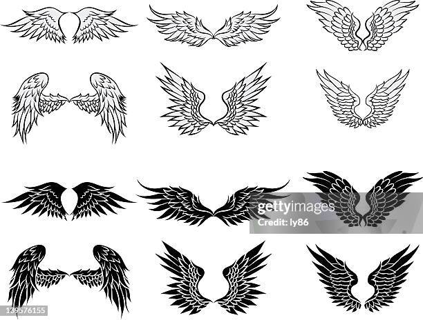 wings illustration - angel tattoos stock illustrations