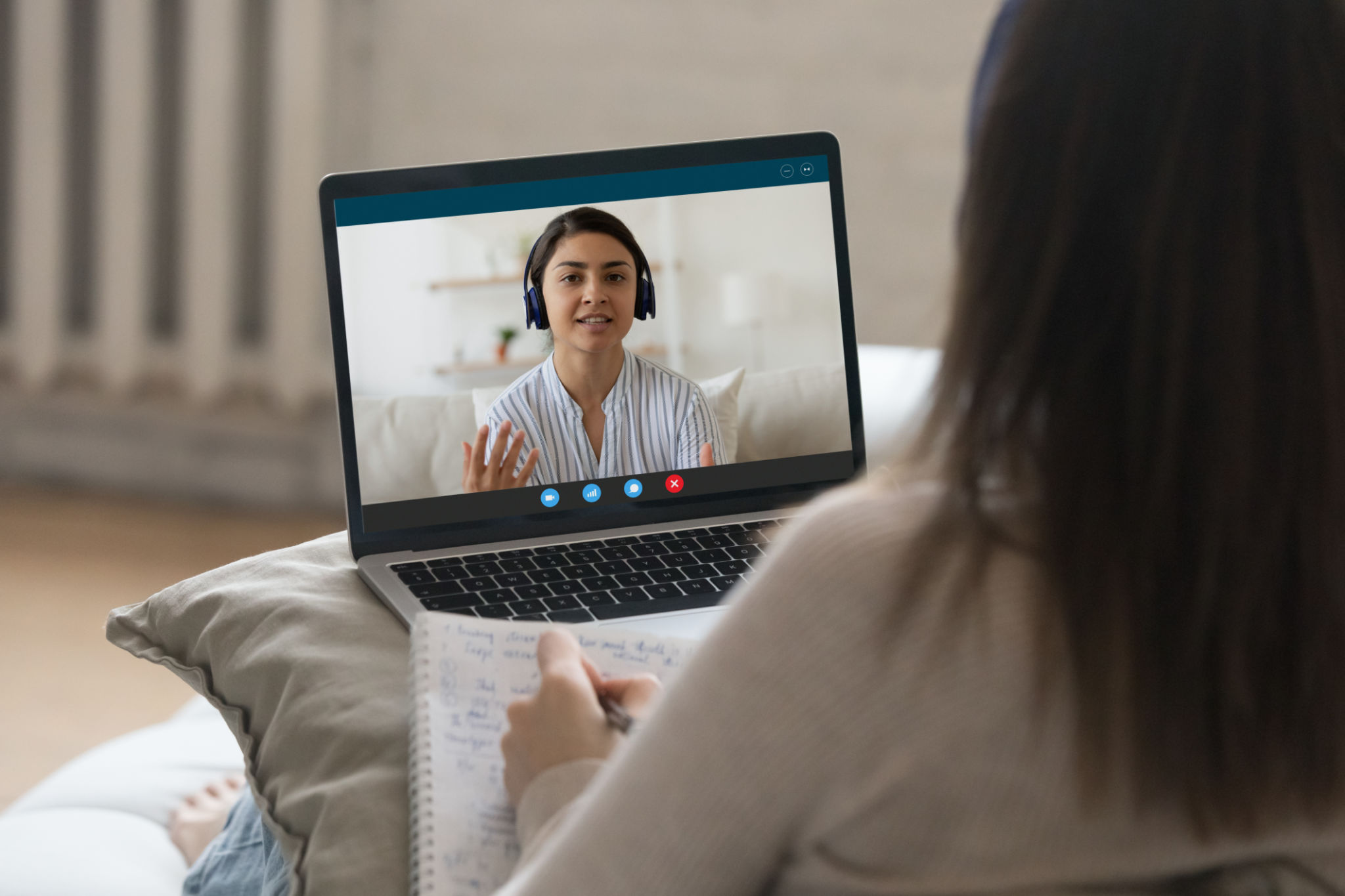 Indian woman talks to university mate, studying together use videocall Indian woman talks to university mate, studying together use videocall
