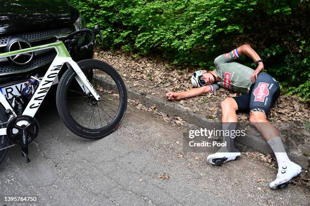 Mathieu Van Der Poel of Netherlands and Team Alpecin - Fenix stage winner reacts after the 105th Giro d'Italia 2022, Stage 1 a 195km stage from...