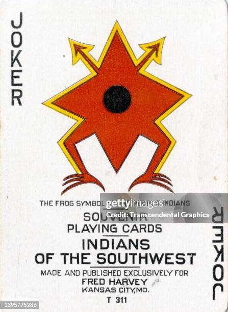 View of the Joker, featuring a Pueblo illustration of a frog from a deck of playing cards, 1911. It was published, as part of the 'Indians of the...