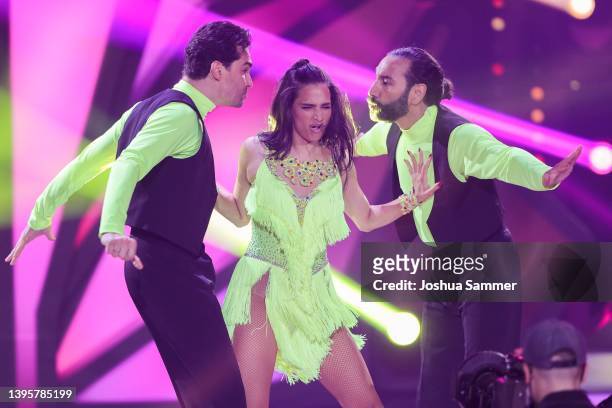 Amira Pocher, Andrzej Cibis and Massimo Sinató perform on stage during the 10th show of the 15th season of the television competition show "Let's...