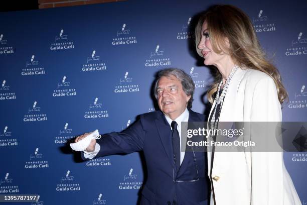 Italian Minister Renato Brunetta and wife Tommasa Giovannoni Ottaviani attends the Guido Carli Prize at Auditorium Parco Della Musica on May 06, 2022...