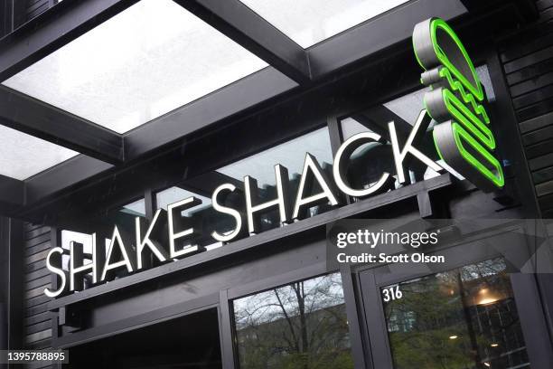 Sign hangs above a Shake Shack restaurant on May 06, 2022 in Chicago, Illinois. Despite beating analyst expectations with first-quarter earnings and...