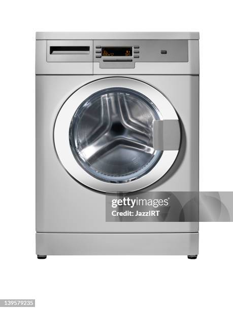 washing machine (isolated with clipping path over white background) - washing machine on white stock pictures, royalty-free photos & images