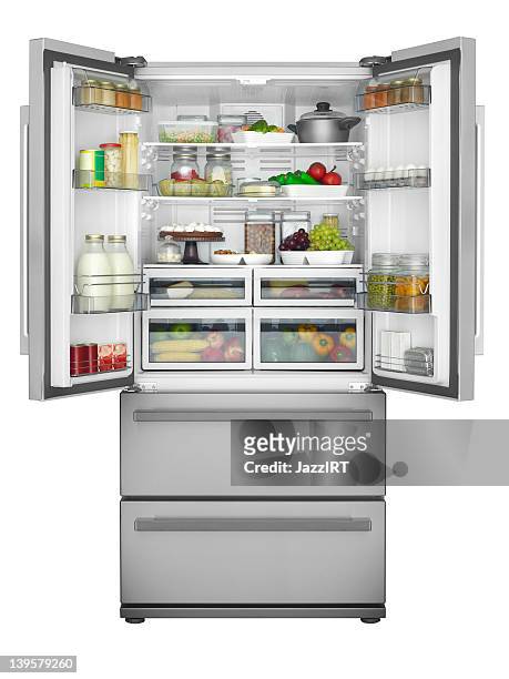 einfarbige öffnen kühlschrank - refrigerator stock-fotos und bilder