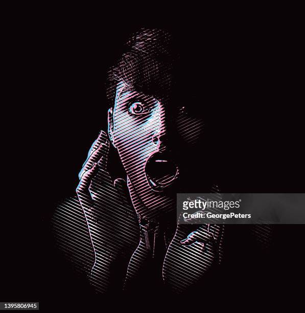 ilustraciones, imágenes clip art, dibujos animados e iconos de stock de mujer con expresión facial aterrorizada - goth
