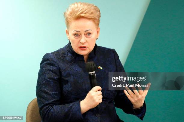 Dalia Grybauskaitė, former president of Lithuania, speaks at a panel discussion on "Women Leading in Crisis" on day 3 of the Vital Voices Global...
