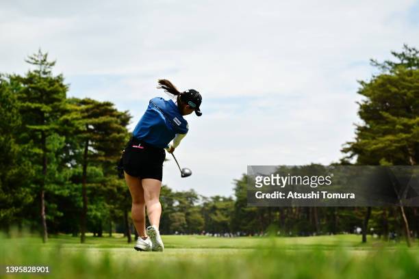 Yuri Yoshida of Japan hits her tee shot on the 7th hole during the third round of World Ladies Championship Salonpas Cup at Ibaraki Golf Club on May...