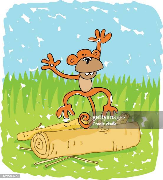 doodle monkey - monkey eating stock illustrations
