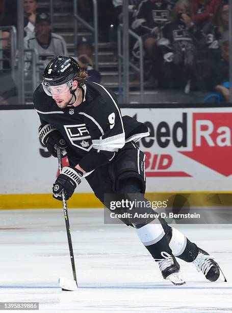 Adrian Kempe of the Los Angeles Kings skates on the ice during the third period of Game Three of the First Round of the 2022 Stanley Cup Playoffs...