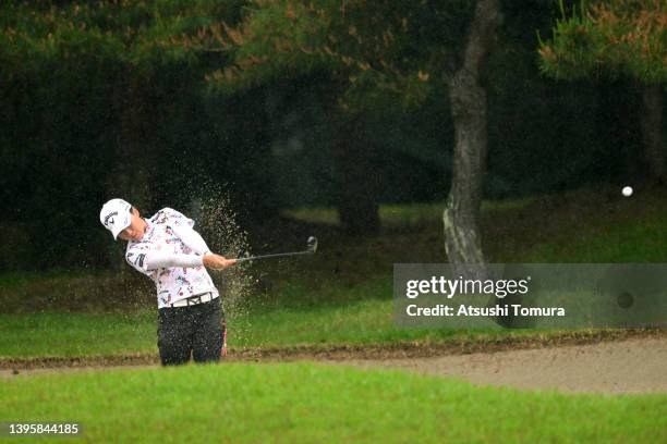 Seira Oki of Japan hits her second shot out from a bunker on the 7th hole during the third round of World Ladies Championship Salonpas Cup at Ibaraki...