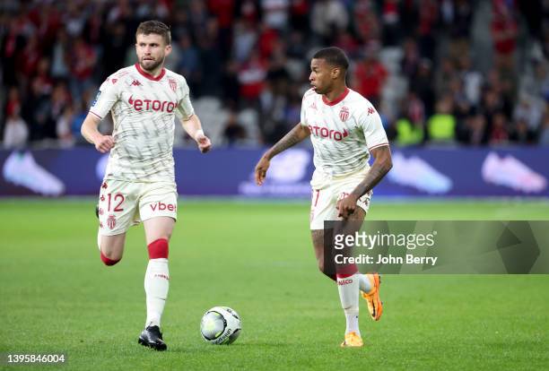 Caio Henrique, Jean Lucas of Monaco during the Ligue 1 Uber Eats match between Lille OSC and AS Monaco at Stade Pierre Mauroy on May 6, 2022 in...