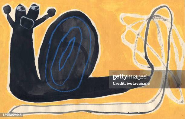 ilustrações de stock, clip art, desenhos animados e ícones de snail - combinação de técnicas de desenho