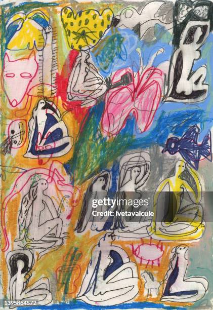 illustrazioni stock, clip art, cartoni animati e icone di tendenza di disegno di molte cose - dipinto a pastello