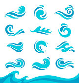 Blue Waves Set. Liquid shape elements